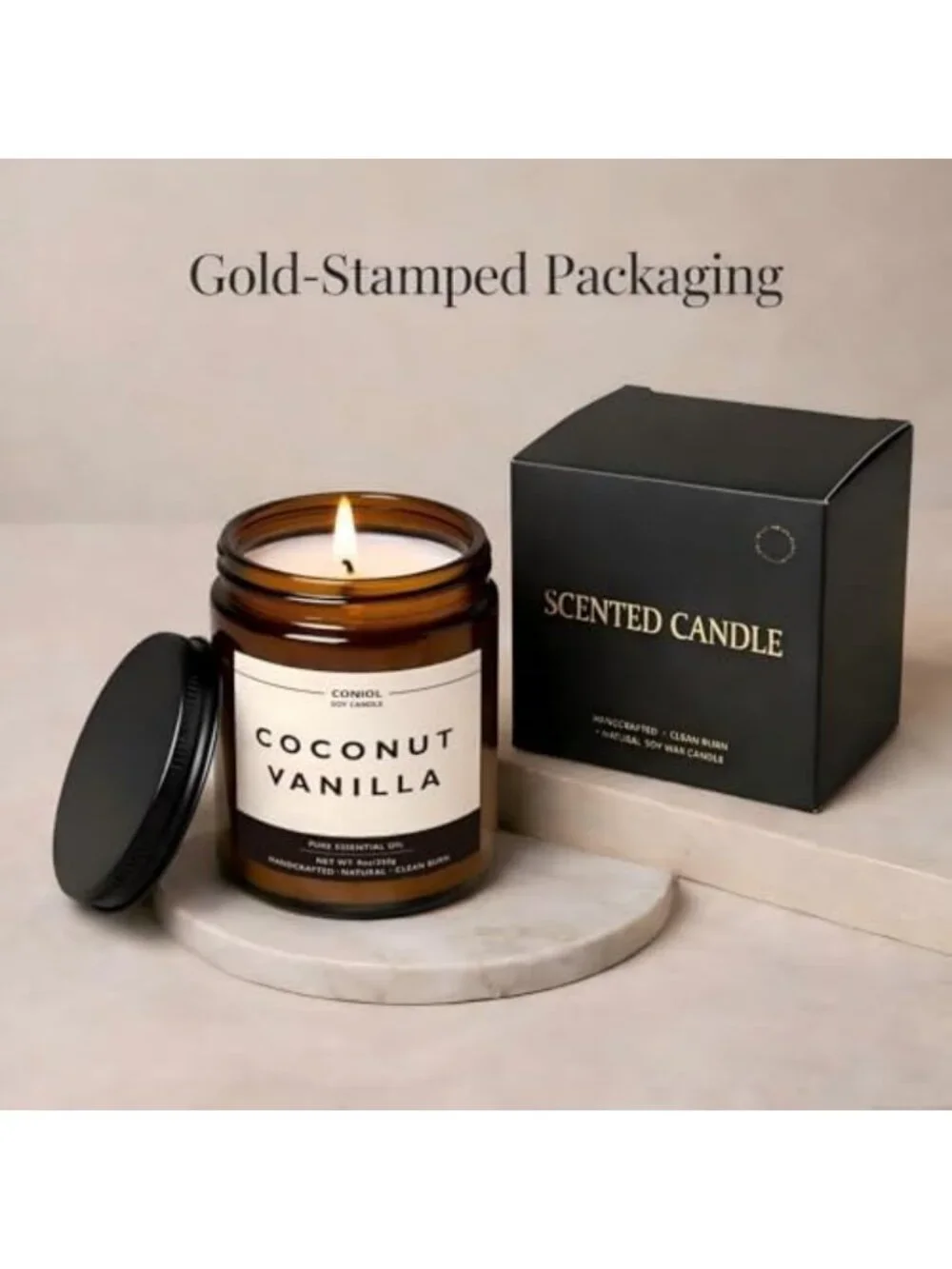 Coconut Vanilla Soy Wax Candle - 9oz Aromatherapy Jar, Long-Lasting & Non-Toxic